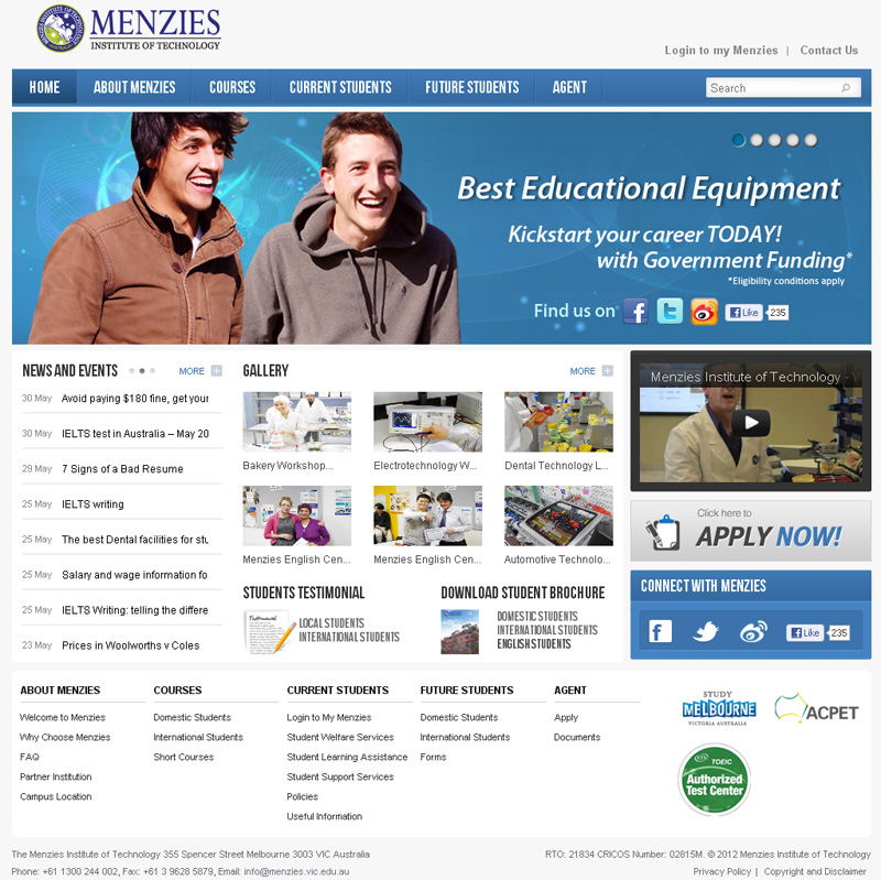 Menzies Institute of Technology Website Design Renewal designed by SH Designs